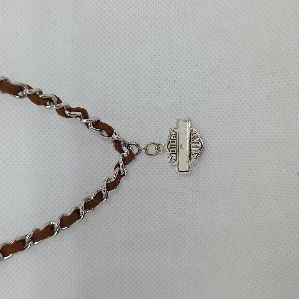 Leather & Silver Motorcyle Pendant Necklace